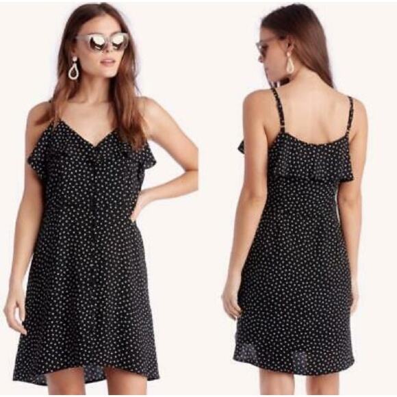 Sanctuary Rafaela Button Mini Dress XS Black White Polka Dot Ruffle Preppy Twee - Picture 1 of 15